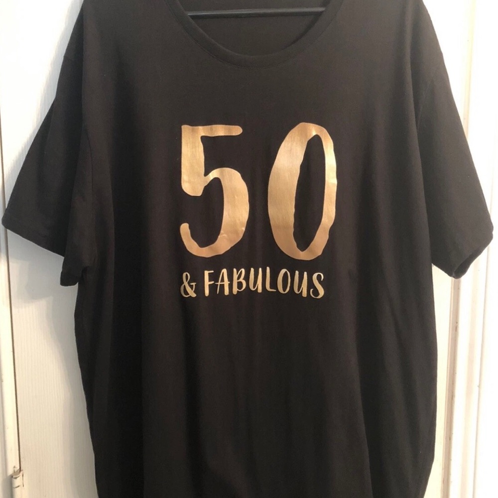 Lot Of 4:
50 & Fabulous T-Shirt + Cake Topper & Sparkling Tiara (See Full Desc)